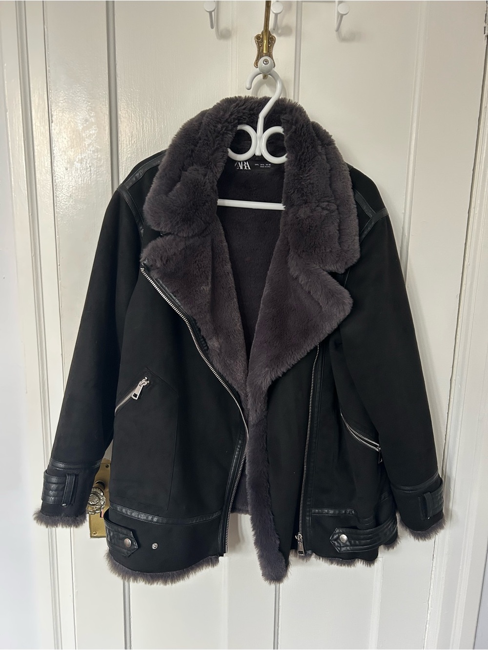 Zara Aviator Jacket with Charcoal Shearling Lining